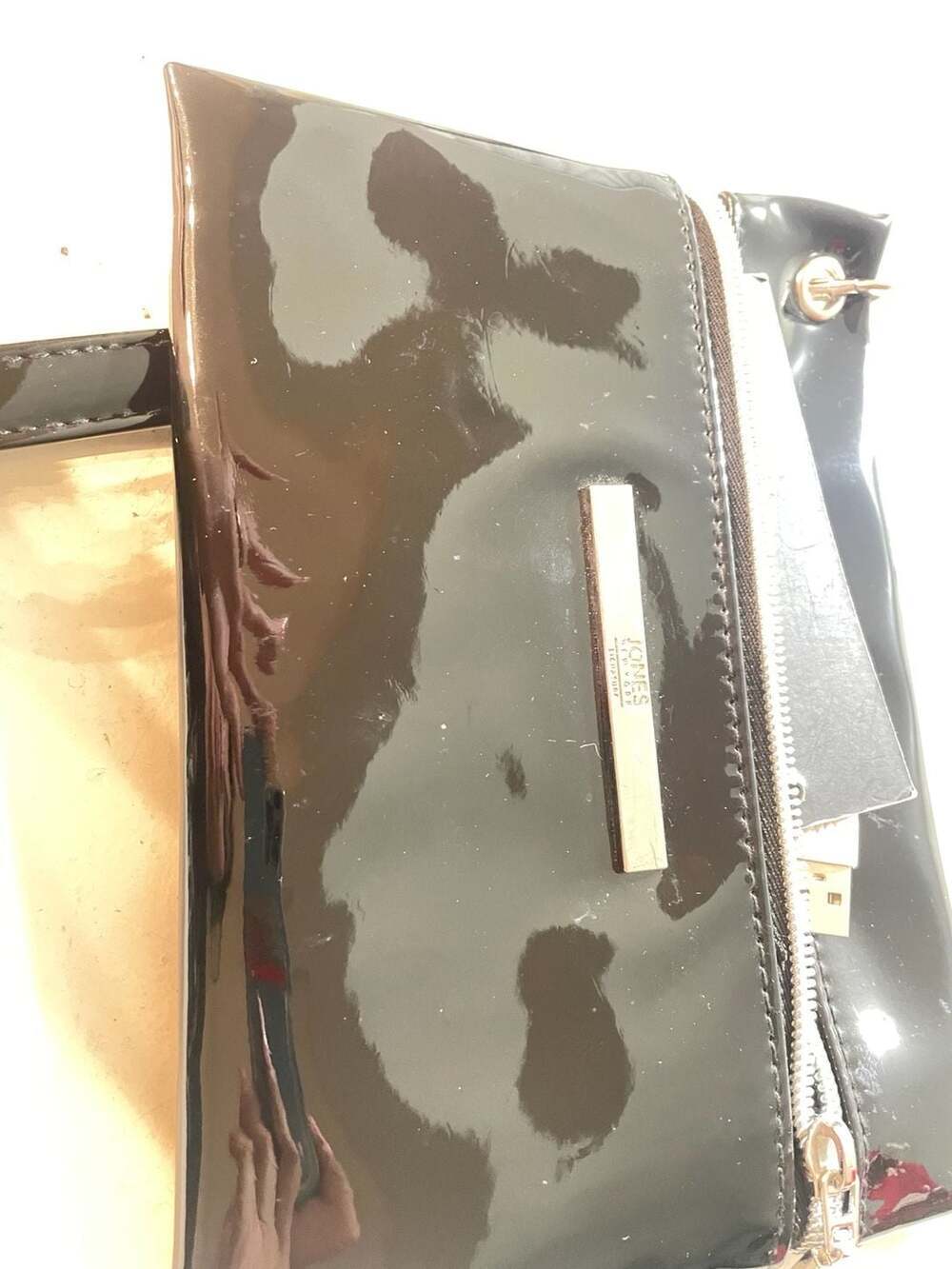 Jones New York Signature Black Patent Leather Charging Pouch Wristlet